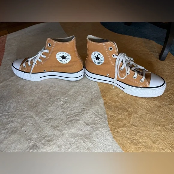 Converse High-Top Sneakers in mustard yellow/orange and White platform - Picture 3 of 8